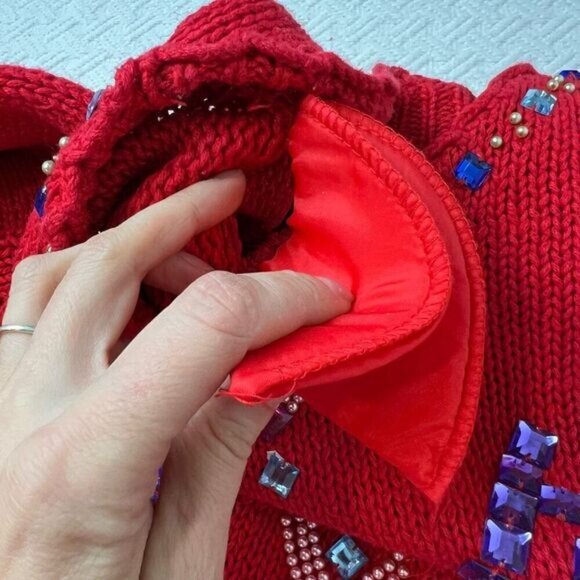 Vintage Joule Vintage Jeweled Sweater Women's Size M / L Bedazzled Christmas Red - Picture 10 of 15